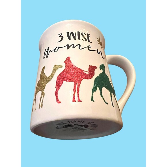 Our Name is Mud Large Mug 3 Wise Women Red Green Gold Glitter 16oz Christmas NEW - Picture 4 of 8